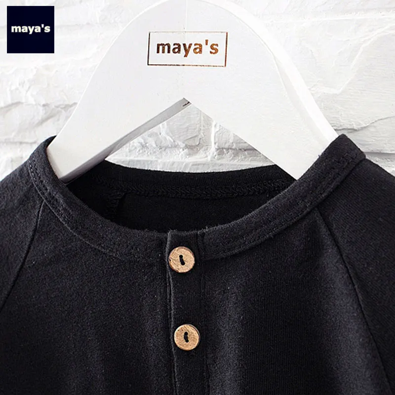 Mayas/осенние черные рубашки из чистого хлопка с пуговицами для мальчиков Белые