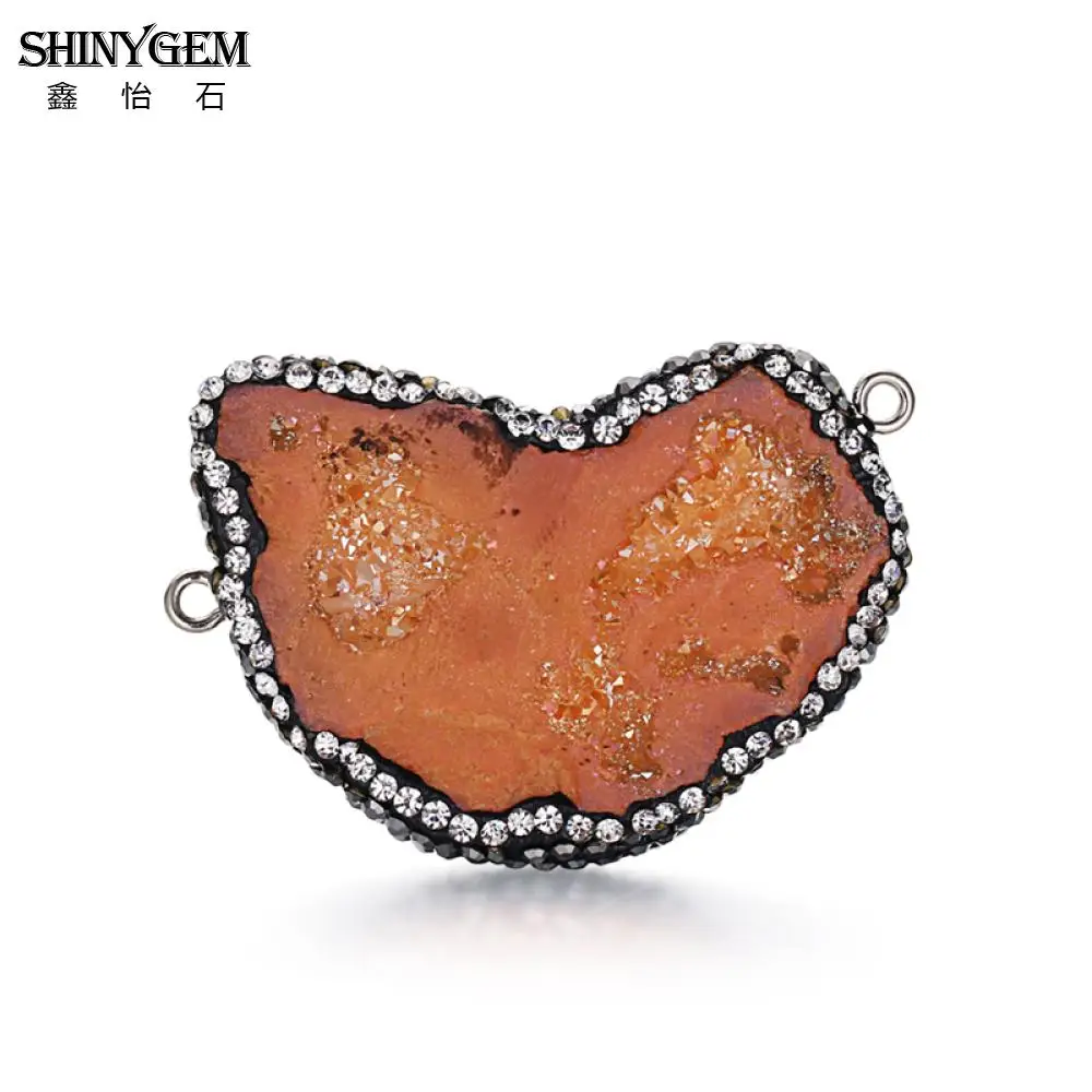 ShinyGem Нерегулярные Кулон agates Druzy разъем сверкающие Druzy Geode Разъем Подвески кубический циркон камень, соединитель для изготовления ювелирных изделий - Окраска металла: Orange
