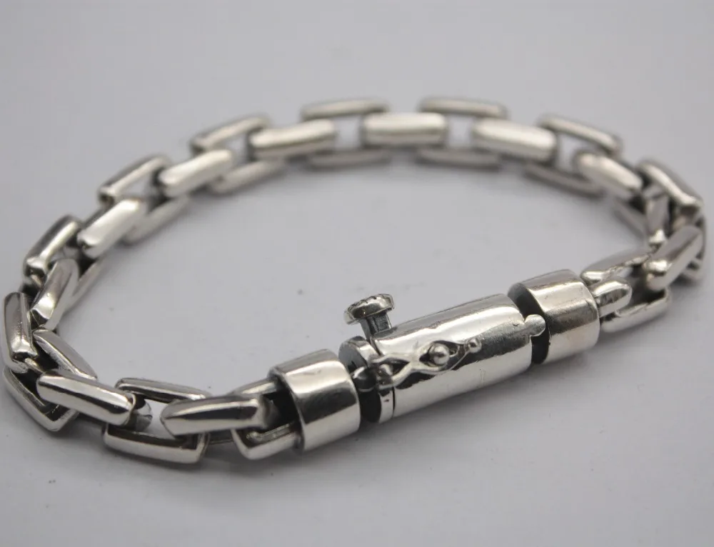 

Hot Sale Real S925 Sterling Silver Bracelet Fine Man's Rectangle Circle 8mmW New 19cmL
