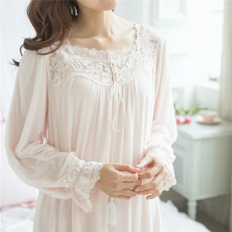 Ночная рубашка 2020 кружевная ночная винтажная Домашняя одежда Однотонная женское