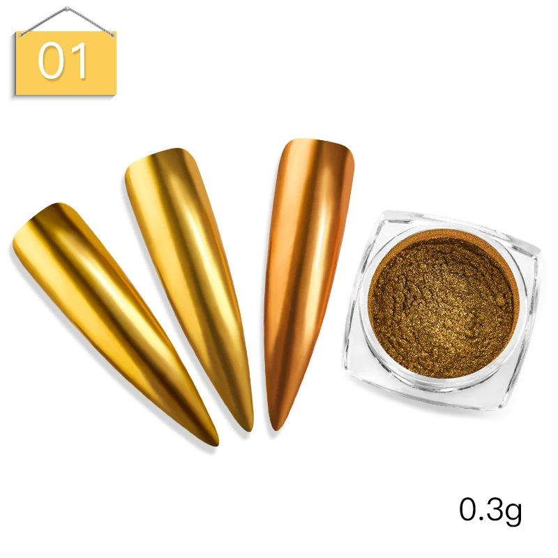 Зеркальный блестящий порошок для ногтей RBAN NAIL 0 3/0 5/1 г/кор. металлический цвет