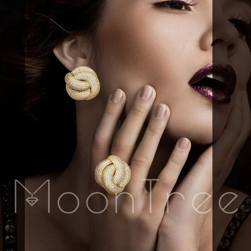 Набор из серег-багета MoonTree, серьги-кольца с закрученным плетением из фианита AAA в европейском стиле