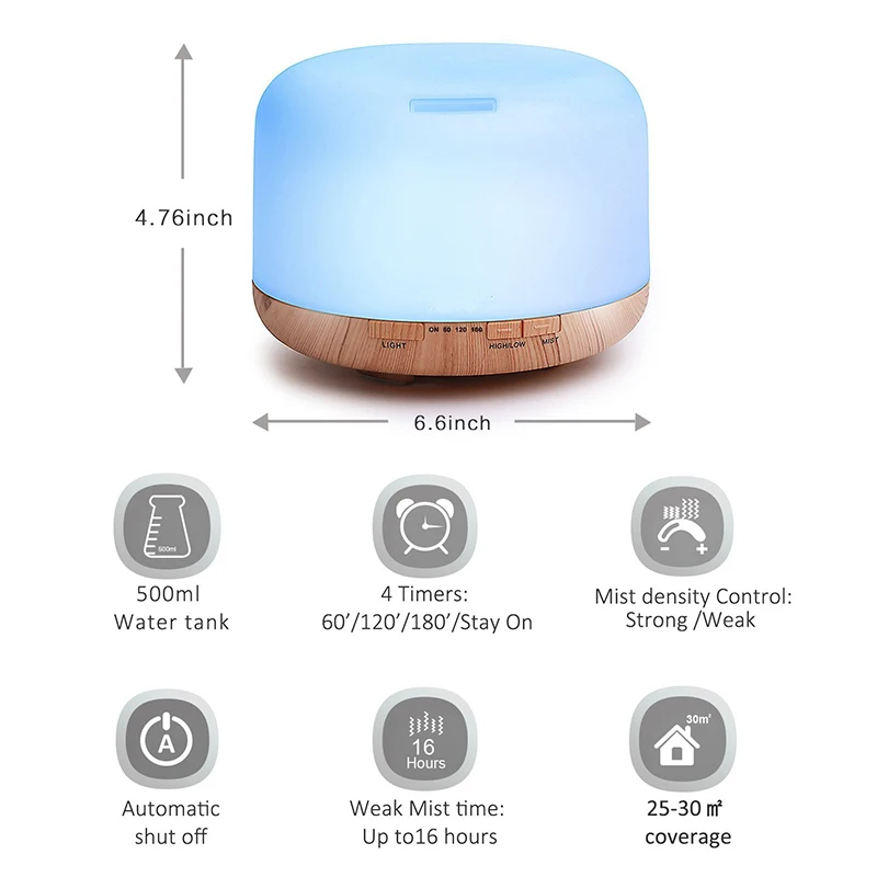 550ML Remote Control Aromatherapy Essential Oil Aroma Diffuser With Wood Grain Ultrassonic Air Humidifier | Бытовая техника