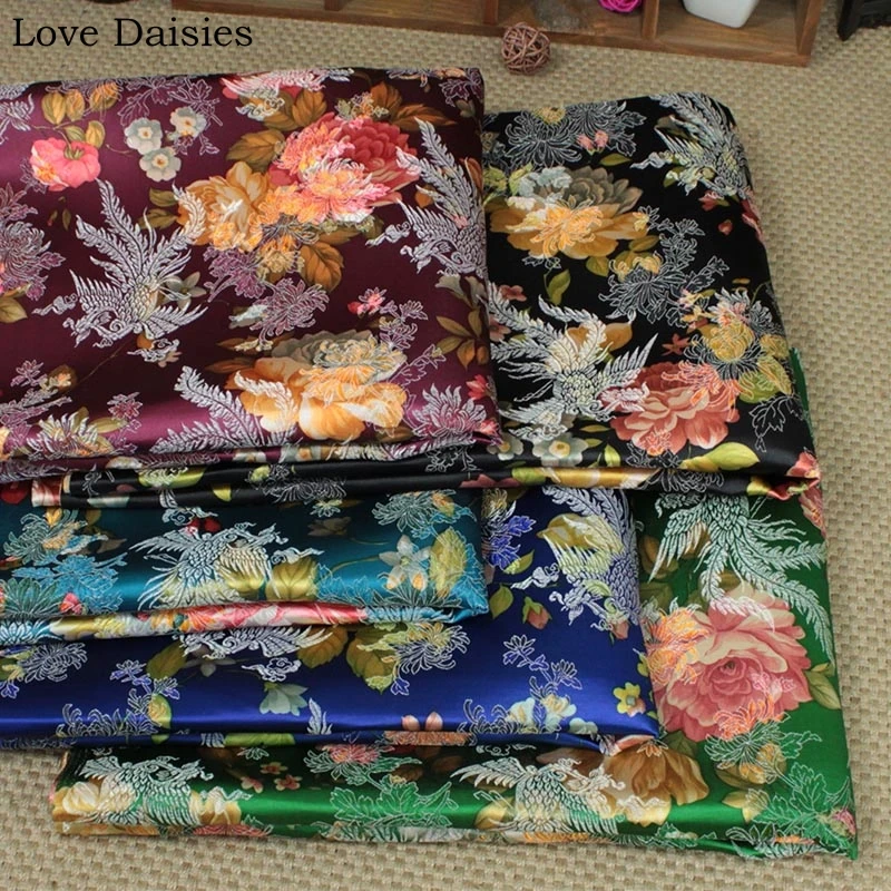 Жаккардовая парча тканевые пионы цветы Феникс черный зеленый синий винно