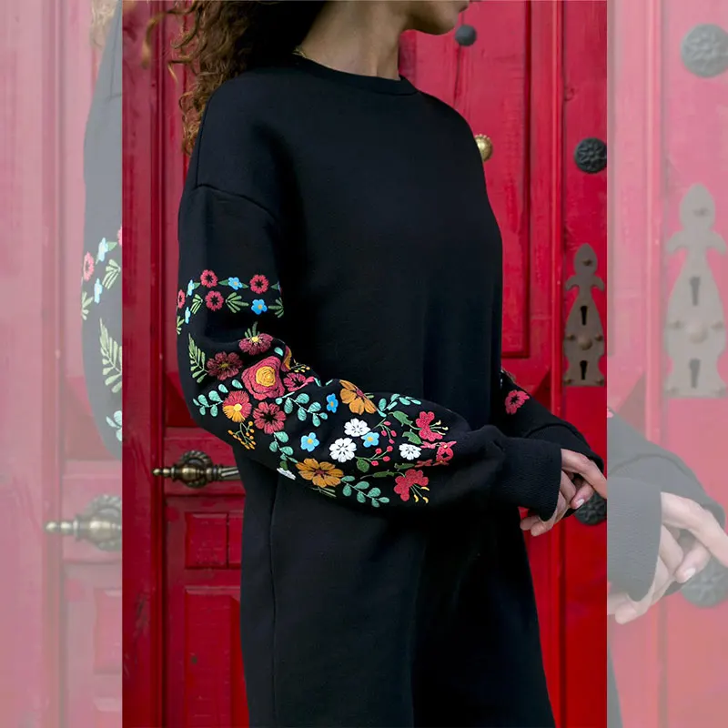 Женские зимние платья 2018 теплое короткое платье элегантное Цветочное с длинным