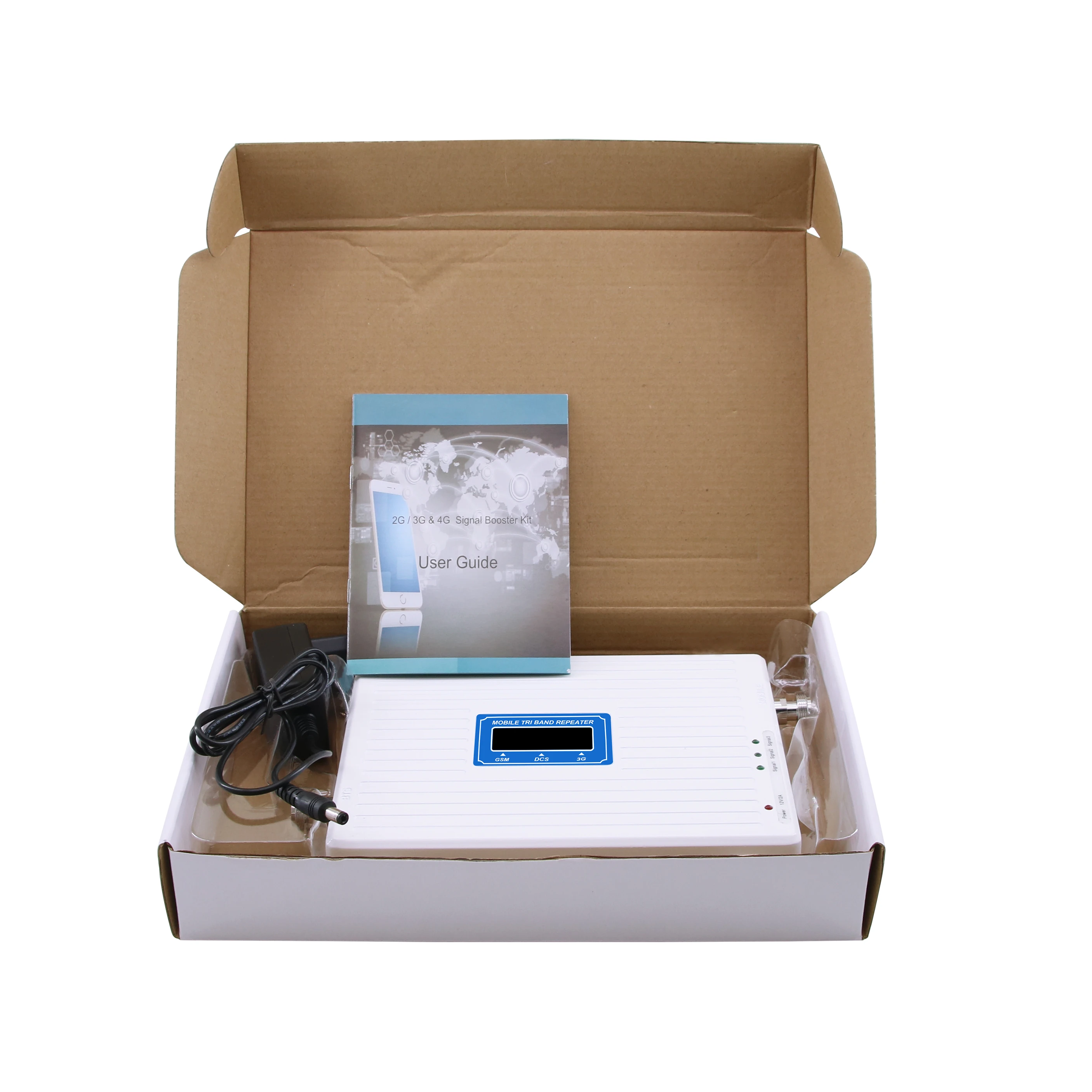 Трехдиапазонный ретранслятор Gain 70 дБ 2G 3G 4G для GSM 900 МГц + DCS LTE 1800 WCDMA UMTS 2100 с ЖК