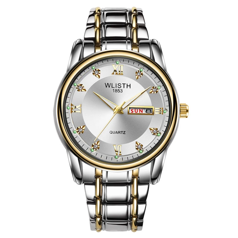 steel gold white Лидирующий бренд, роскошные модные мужские часы, спортивные кварцевые наручные часы для мужчин, деловые водонепроницаемые часы с датой и неделей, мужские часы - Цвет: steel gold white