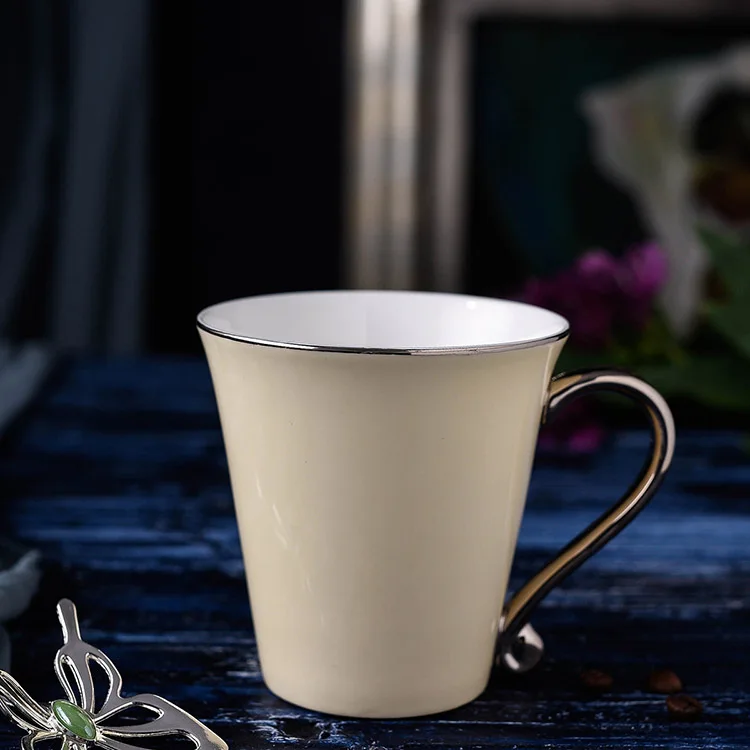GLLead Silvering Hand Shank Ceramic Mug Simple Creative Coffee Mugs Office Tea Cup Porcelain 300ml Drinkware