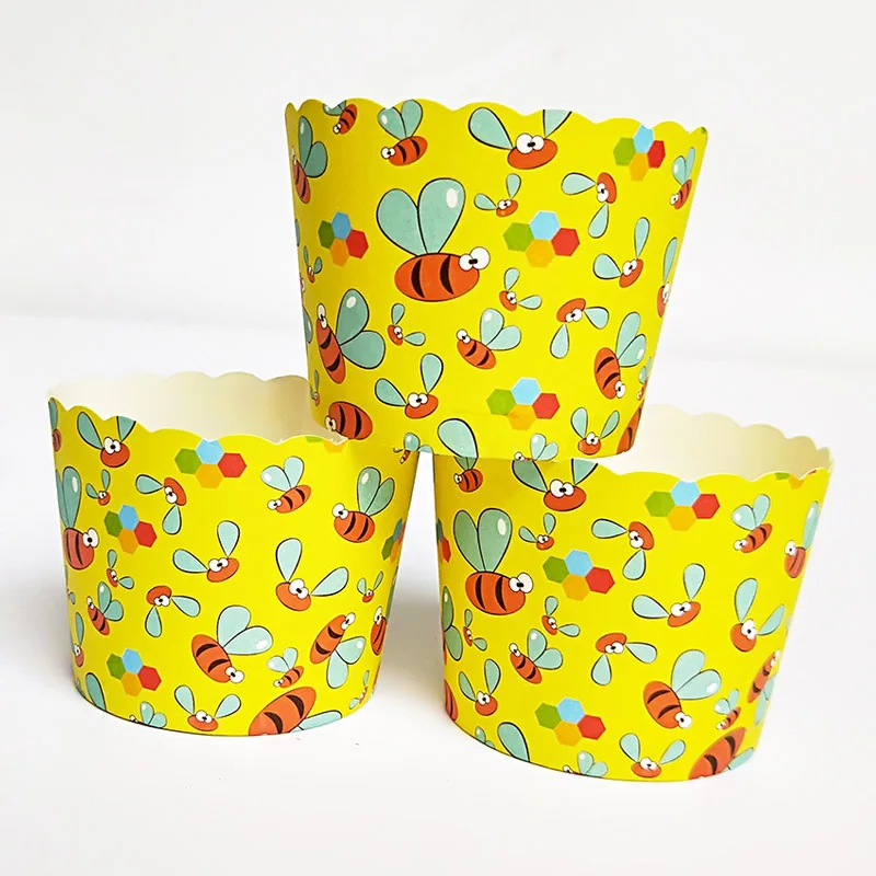 100 шт. милый желтый фон летающие пчелы бумага торт кекс чашки лоток вкладыши
