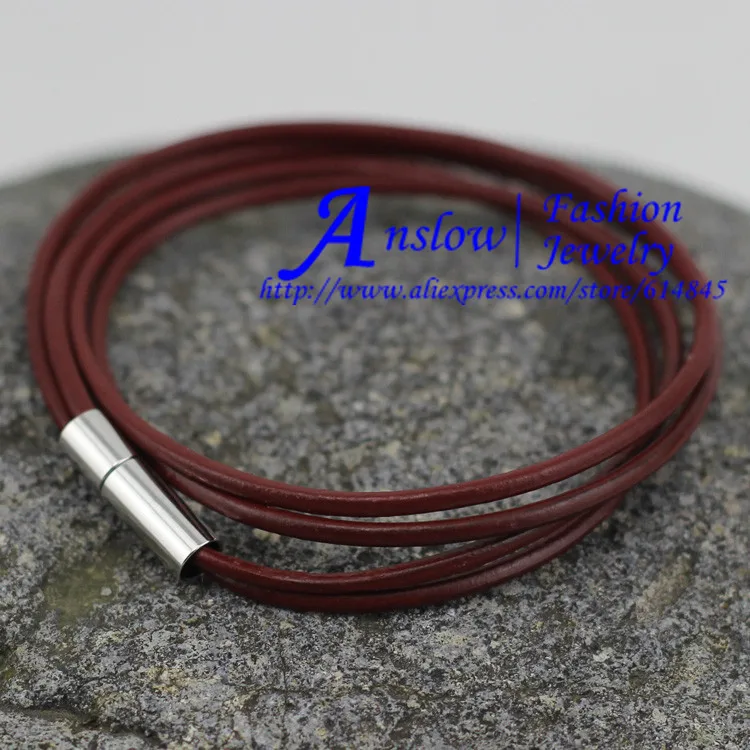 wine red LOW0014LB Быстрая 2 мм кожаный браслет и Веревка Браслеты для женщин или девочек модные мужские браслеты унисекс ювелирные изделия - Окраска металла: wine red