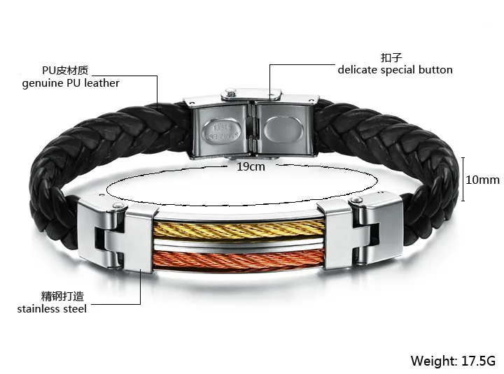 SIZZZ 19cm long 10mm wide fashion jewelry personality men stainless steel leather Bracelet&ampBangles for | Украшения и