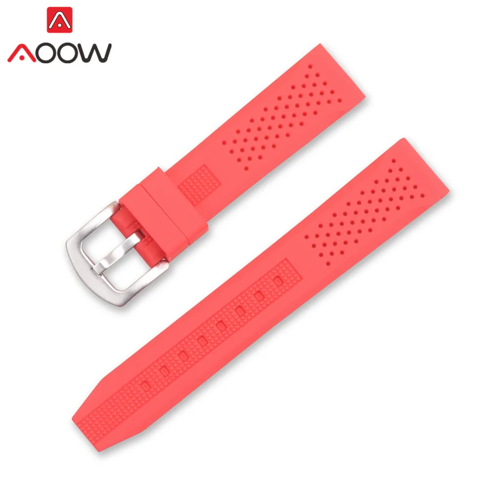 Red Universal 16mm 18mm 20mm 22mm 24mm Soft Silicone Watchband for Gear S2 S3 Sport Waterproof Strap Bracelet Band Accessories - Цвет ремешка: Red