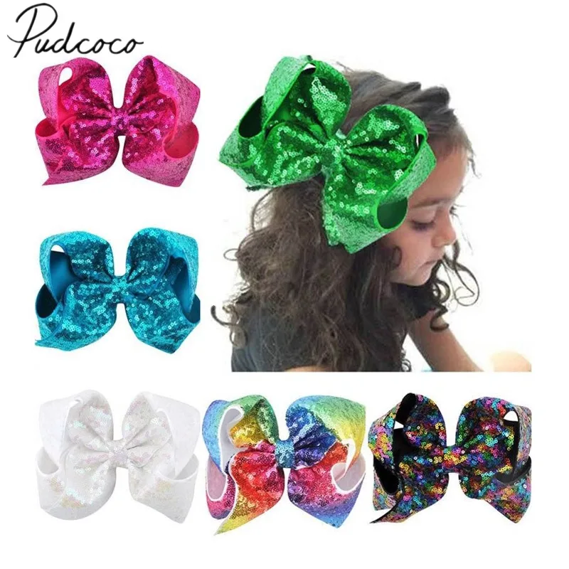 2018 Brand New 8 Inch Baby Big Large Bows Sequin Hair Clip Alligator Clips Girls Head-wear Lovely Accessories Kids Gifts | Детская