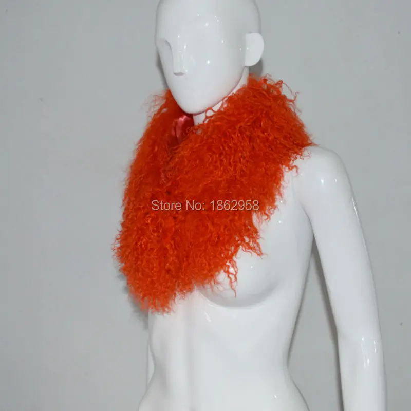 Бесплатная доставка зимний женский ошейник из овечьей шерсти оранжевого цвета