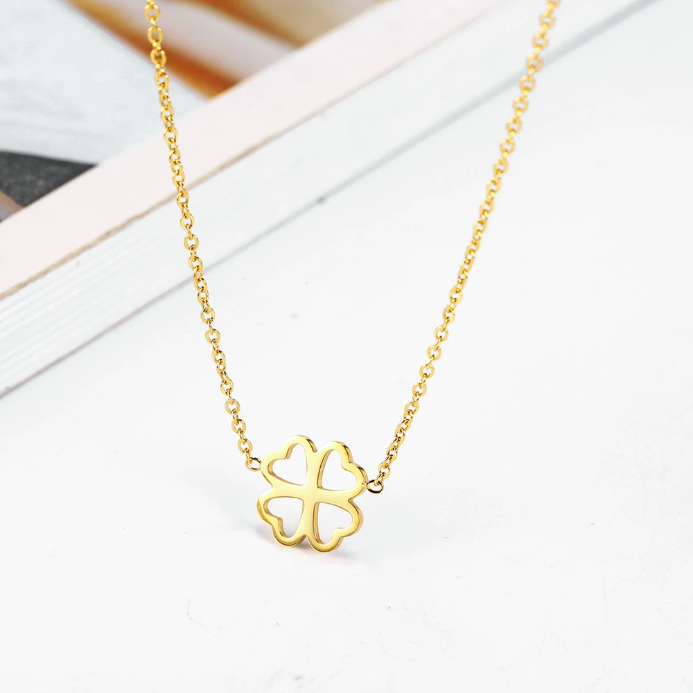 Женское ожерелье с кулоном в виде четырехлистного клевера форме сердца для
