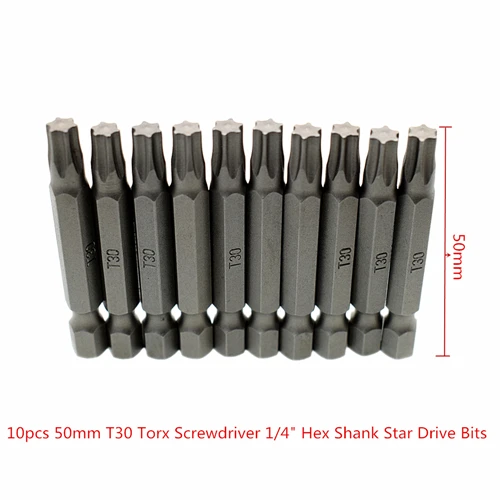 10pcs T30 Torx Отвертка PZ2 бит 50 мм Pozidriv ударный драйвер T30 отвертка Torx вставка Бит Инструмент 10 шт. набор 1/" шестигранный хвостовик звездообразный привод Биты - Цвет: 10pcs T30 Torx