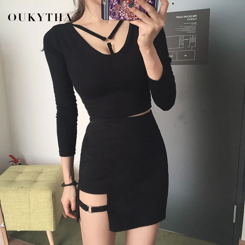 Oukytha Низкая Талия Короткие футболки женские сексуальные Клубные кроп Топ с