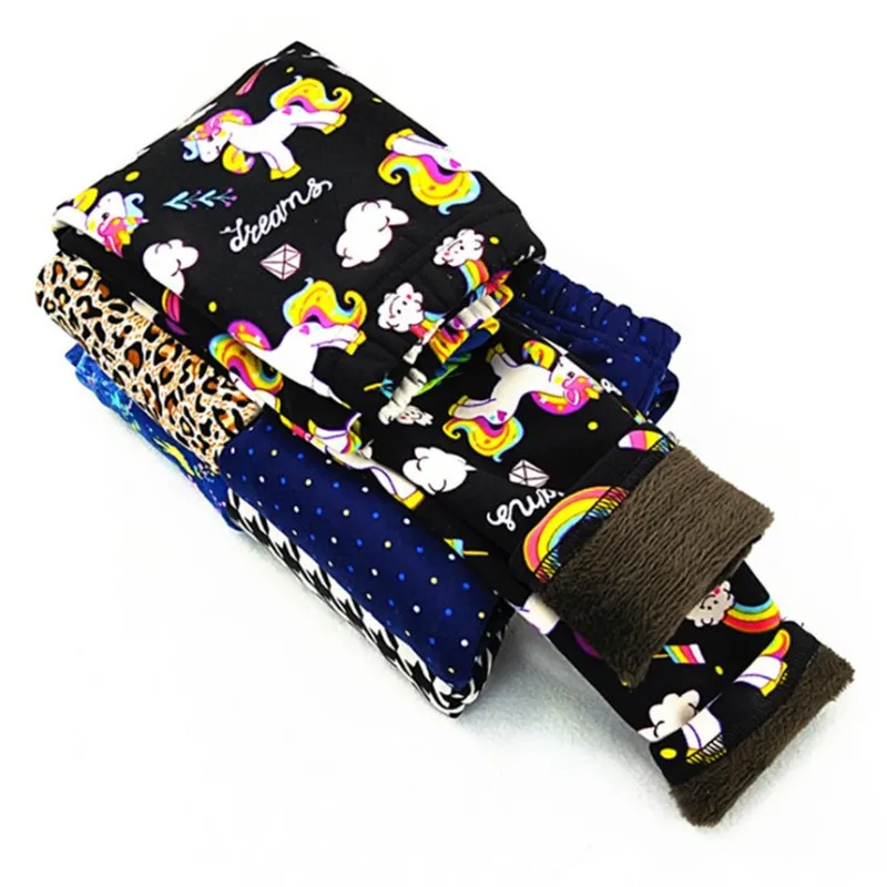 Осенне зимние теплые леггинсы PlusVelvet для девочек с мультяшным рисунком новинка 2019