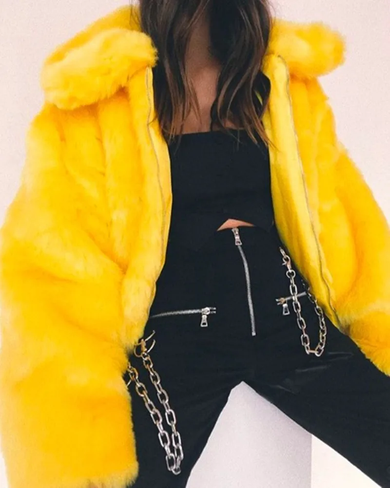 Gia Little Yellow Man Пальто с искусственным мехом женский зимний теплый костюм хип-хоп Уличная куртка Tu Cool Brother однотонное пальто