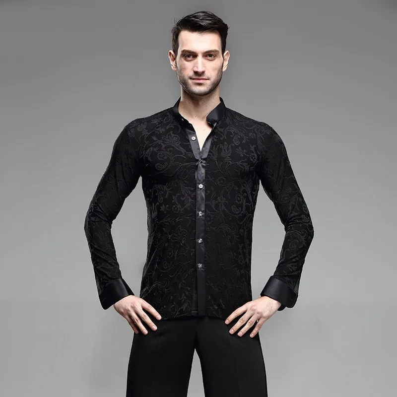 Мужские рубашки для латинских танцев Мужская одежда бальных костюмы сцены