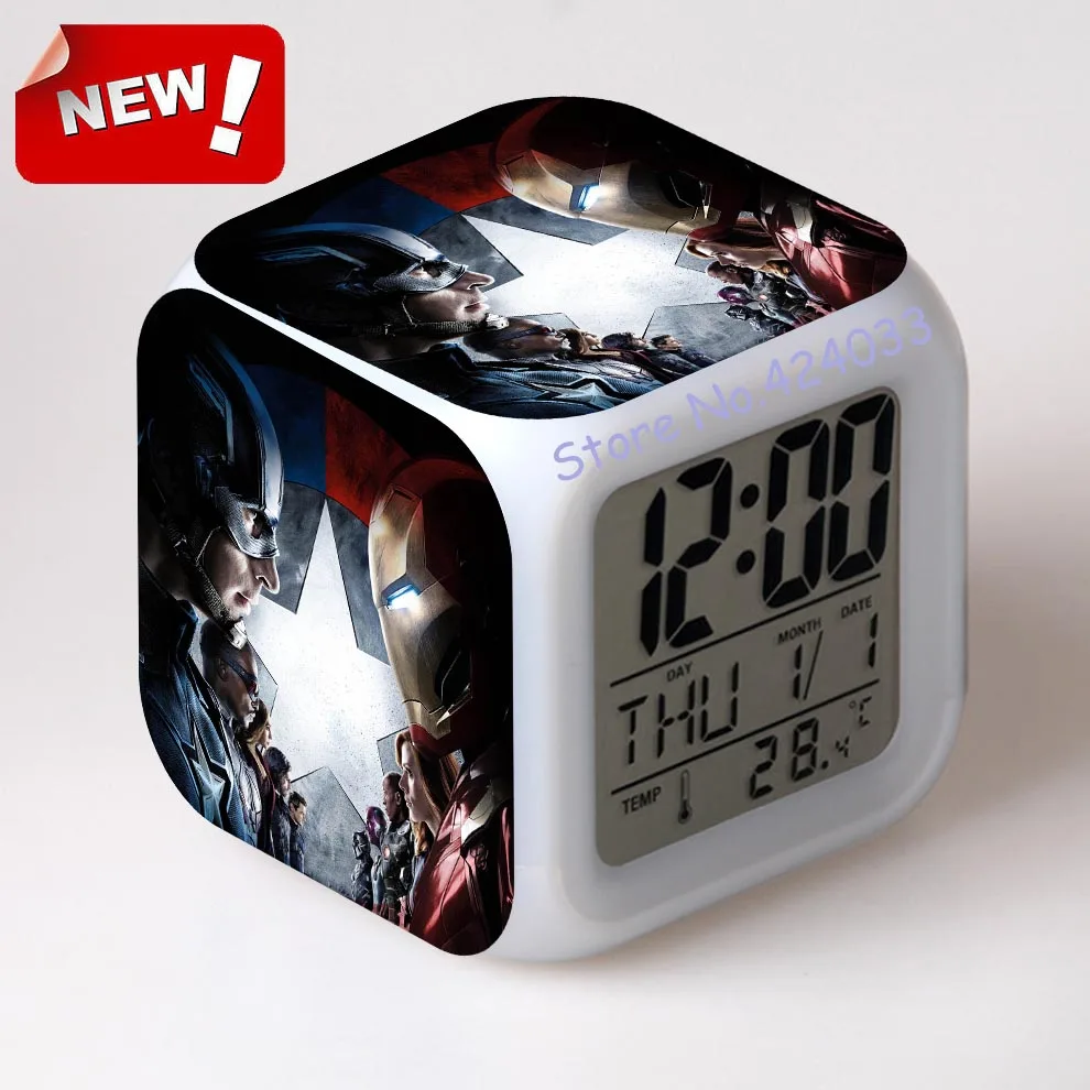 Капитан Америка Гражданская война будильник светодио дный свет 7 цветов изменить Projeksiyon часы Relogio де меса