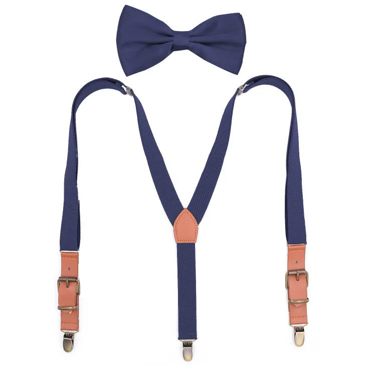 Тёмно-синий Эластичные винтажные подтяжки для мужчин и женщин, 3 зажима, подтяжки для брюк из искусственной кожи, подтяжки для мужчин, коричневые подтяжки 115 см - Цвет: Тёмно-синий