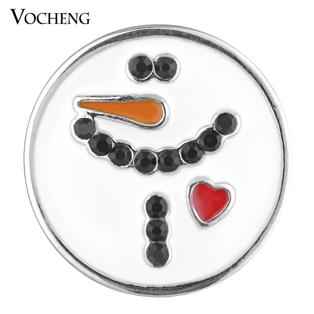 

Christmas Snowman Vocheng Ginger Snap Button White Hand Painted 18mm Cute with Crystal Vn-1633