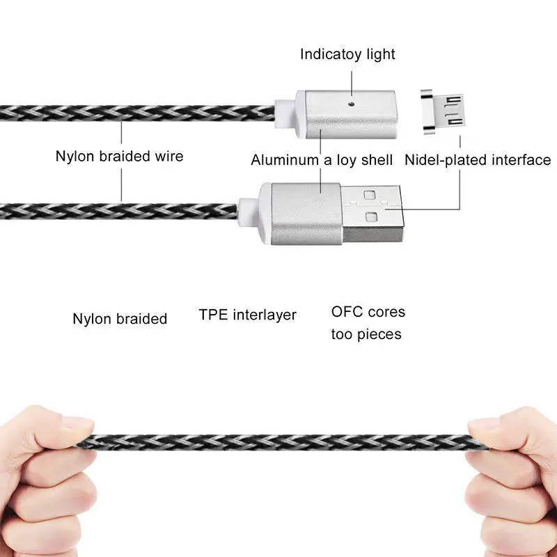 3 фута/6 футов/10 футов синий и красный светодиодный магнитный кабель Micro USB & Type C IOS