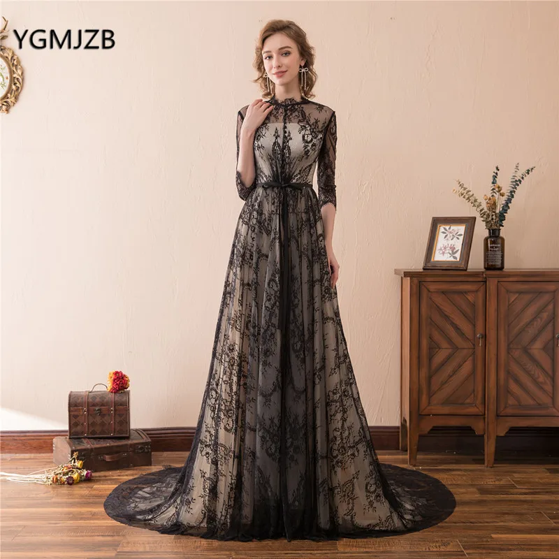 Robe De Soiree официальное длинное вечернее платье кружевное 2018 ТРАПЕЦИЕВИДНОЕ с