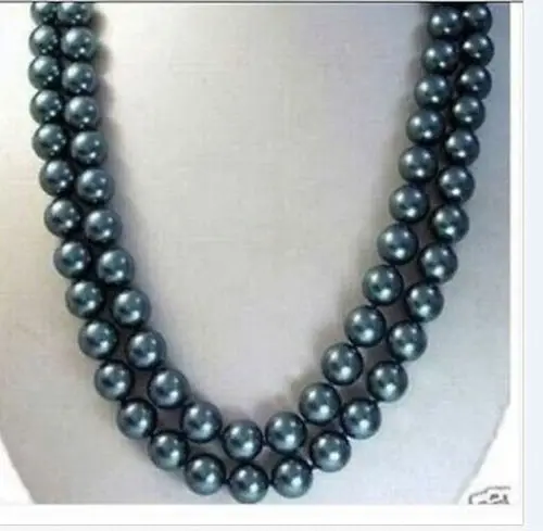 2 row AAA 8-9mm tahitian black Pearl Necklace 17