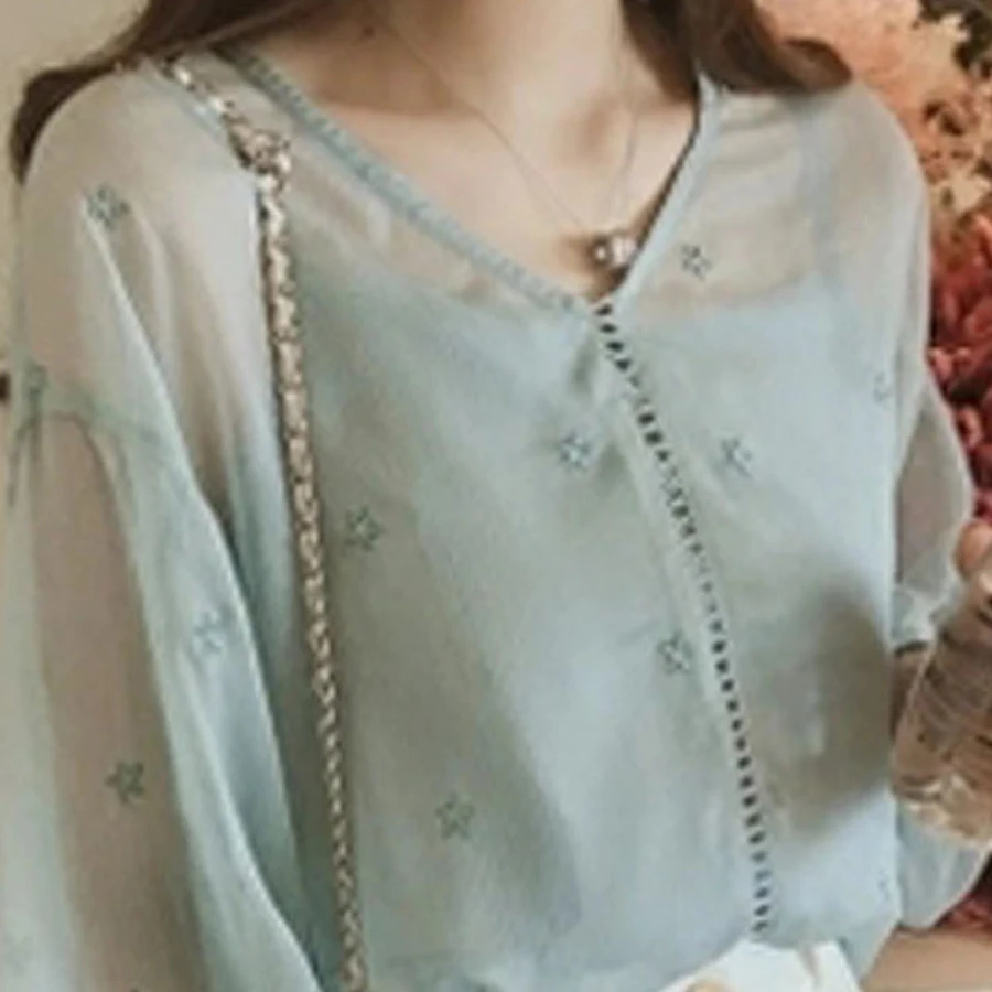 Женская шифоновая блузка на шнуровке с вышивкой Повседневная элегантная из двух