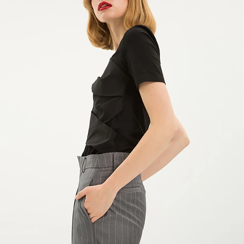 TWOTWINSTYLE, летняя однотонная женская футболка с круглым вырезом, короткий рукав, неровный крест, тонкие топы, женская модная одежда,, повседневная