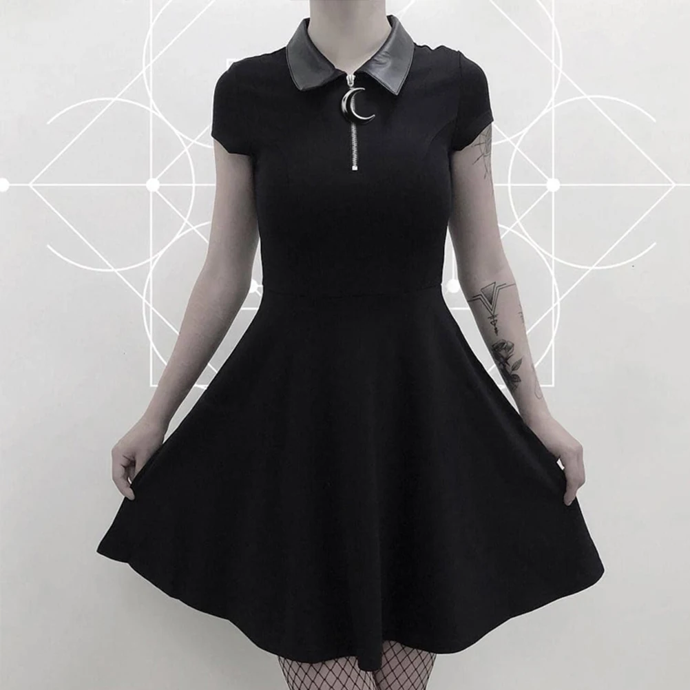 Black Dresses Новинка, модное летнее женское платье, воротник Питер Пэн, панк, черное повседневное платье, готическое платье для девушек - Цвет: Black Dresses