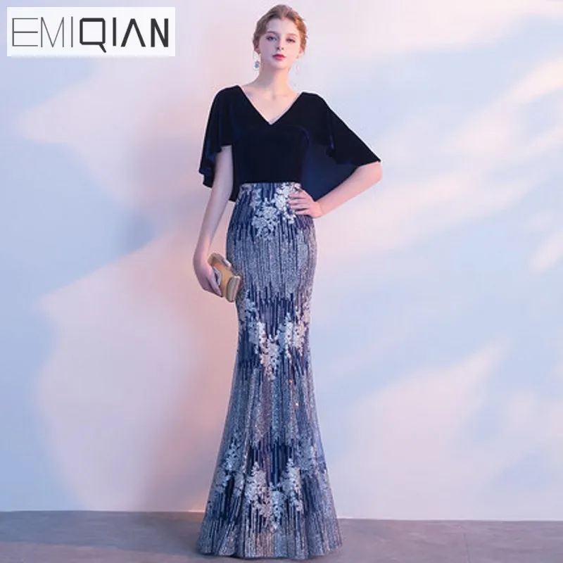 Элегантное официальное вечернее платье с V образным вырезом и рукавами