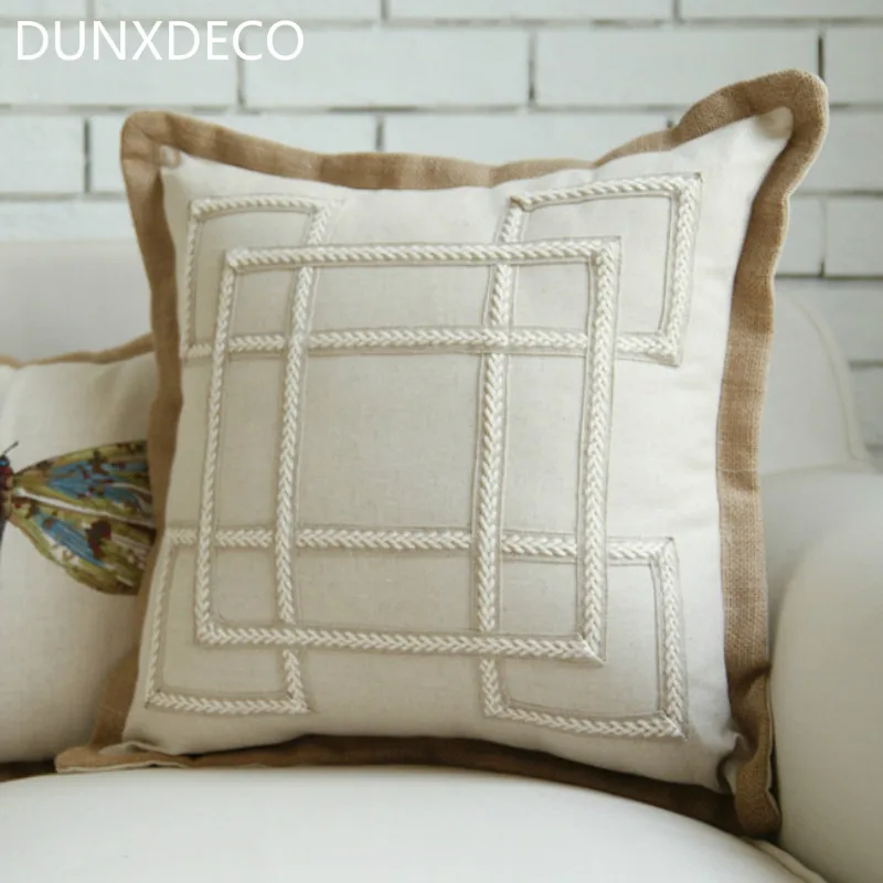 Dunxdeco чехол для подушки декоративные подушки Чехол Винтаж натуральный плетения с геометрическими узорами; льняные и хлопковые Coussin номер Декор