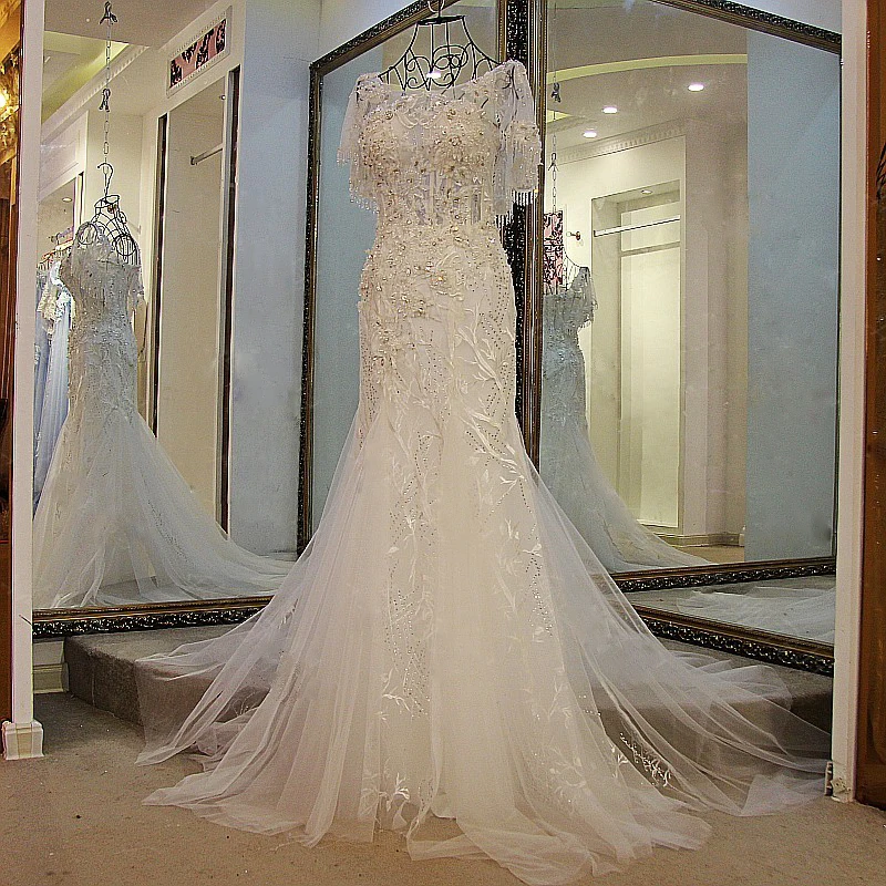 Модные Длинные свадебные платья со шнуровкой сзади и короткими рукавами с