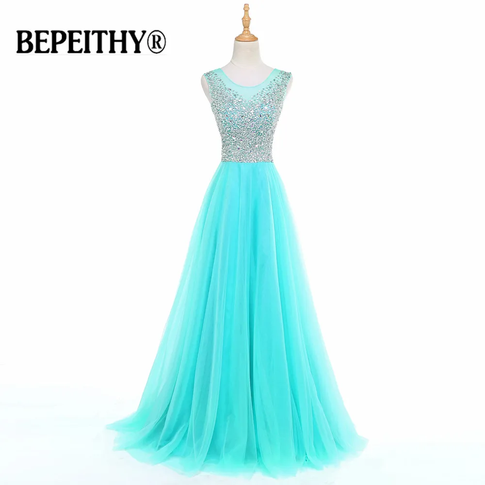 BEPEITHY Robe De Soiree 2019 Тюль Бисероплетение Длинные вечерние платья Линия Дешевые Vestidos