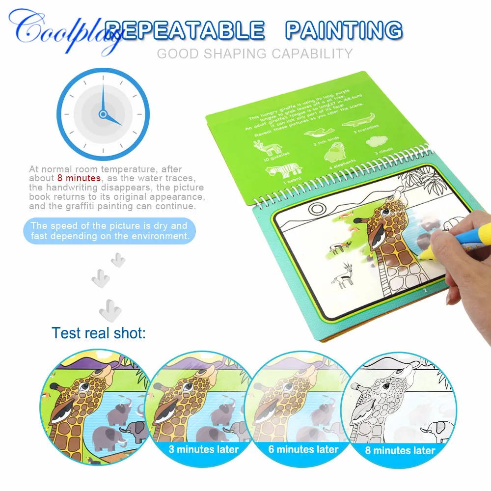 

8 PCS/Set Water Drawing Book with Doodle & Magic Pen Coloring Writing Board Painting Drawing Board Early Educational Toy for Kid