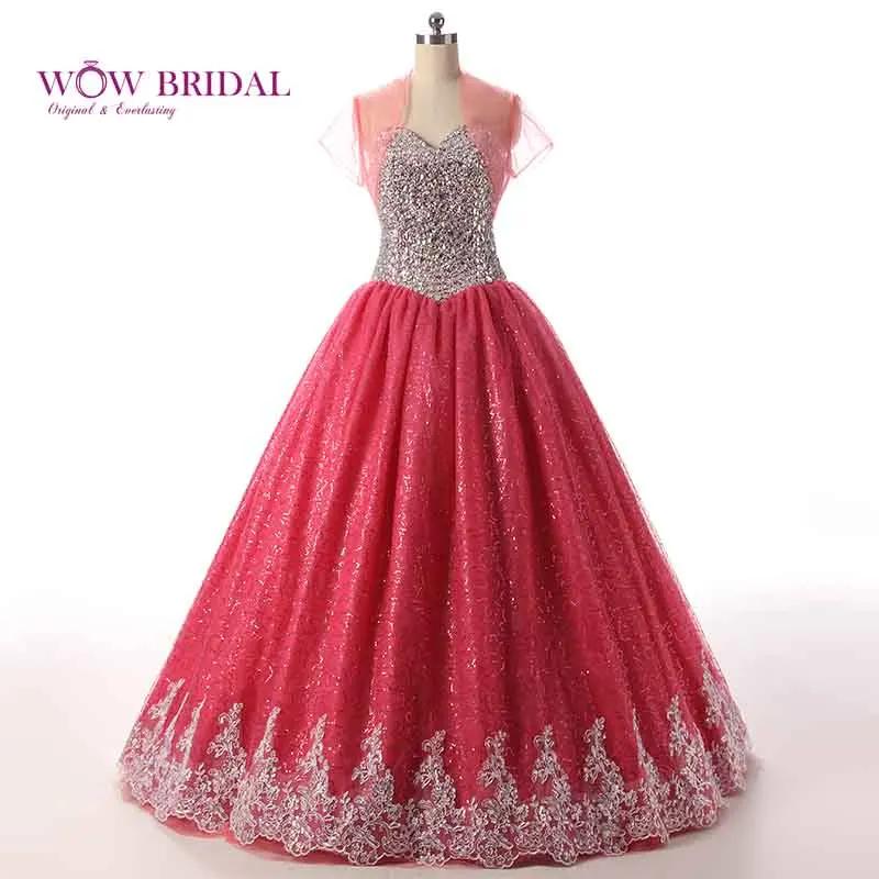 Платье Wowbrida с кристаллами стекла коралловые платья Quinceanera курткой элегантное