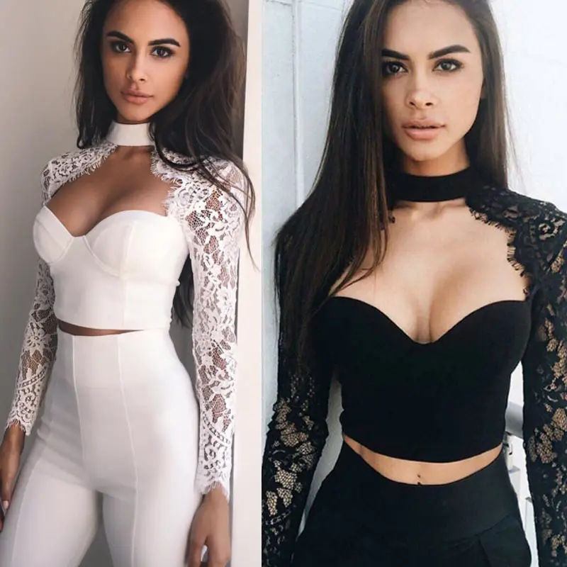 NEW Fashion Summer Women Casual Tops Vest Blouse Long Sleeve Lace Crop Tops Shirt HOT