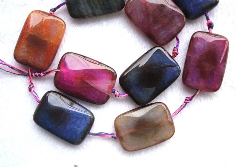 Природный Радуга Вен Агат Граненый плоский прямоугольник 25*35 шарики для