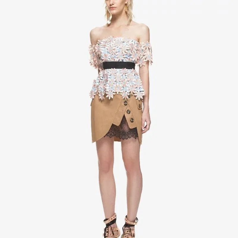 Новый Автопортрет SummerDress 2017 Для женщин с открытыми плечами лоскутное кружевное