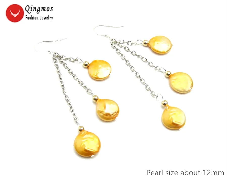 Серьги-подвески женские с натуральным жемчугом 14 мм 3 дюйма