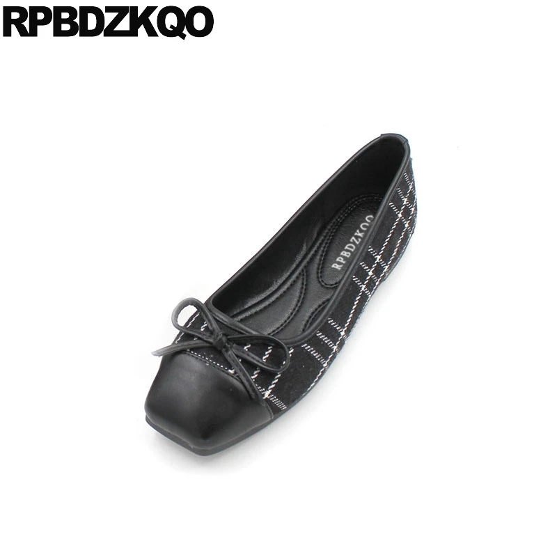 

Slip On Black Large Size Plaid China Breathable Square Toe Designer Korean Bowtie White Soft Ballet Flats Women 2021 Cheap Shoes