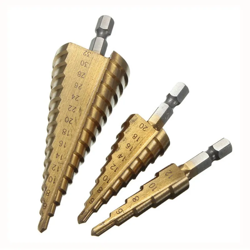 Original HUK Metric Spiral Flute Step HSS Steel 4241 Cone Titanium Coated Drill Bits Tool Set Hole Cutter 4-12/ 20/ 32mm