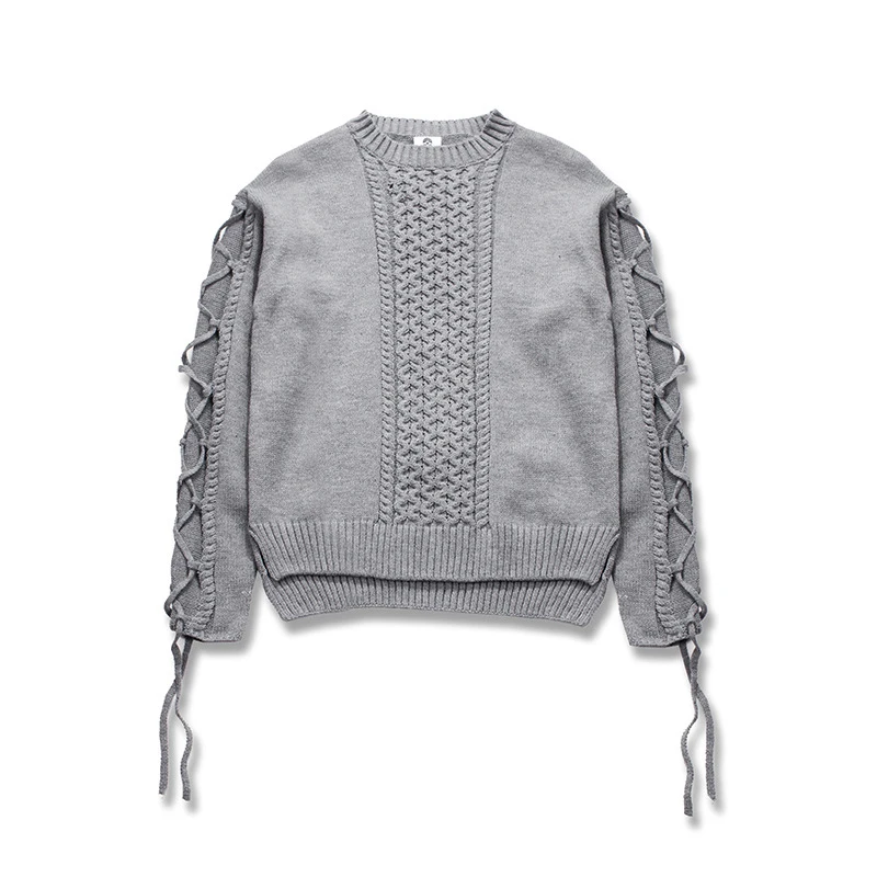 Мужской трикотажный свитер Kanye WEST черно серый хлопковый пуловер оверсайз с