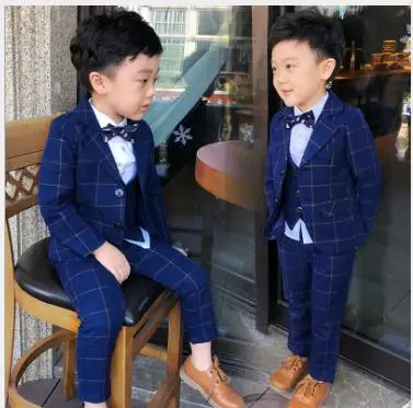 Летние клетчатые костюмы для маленьких мальчиков 3 шт./компл. праздничная одежда
