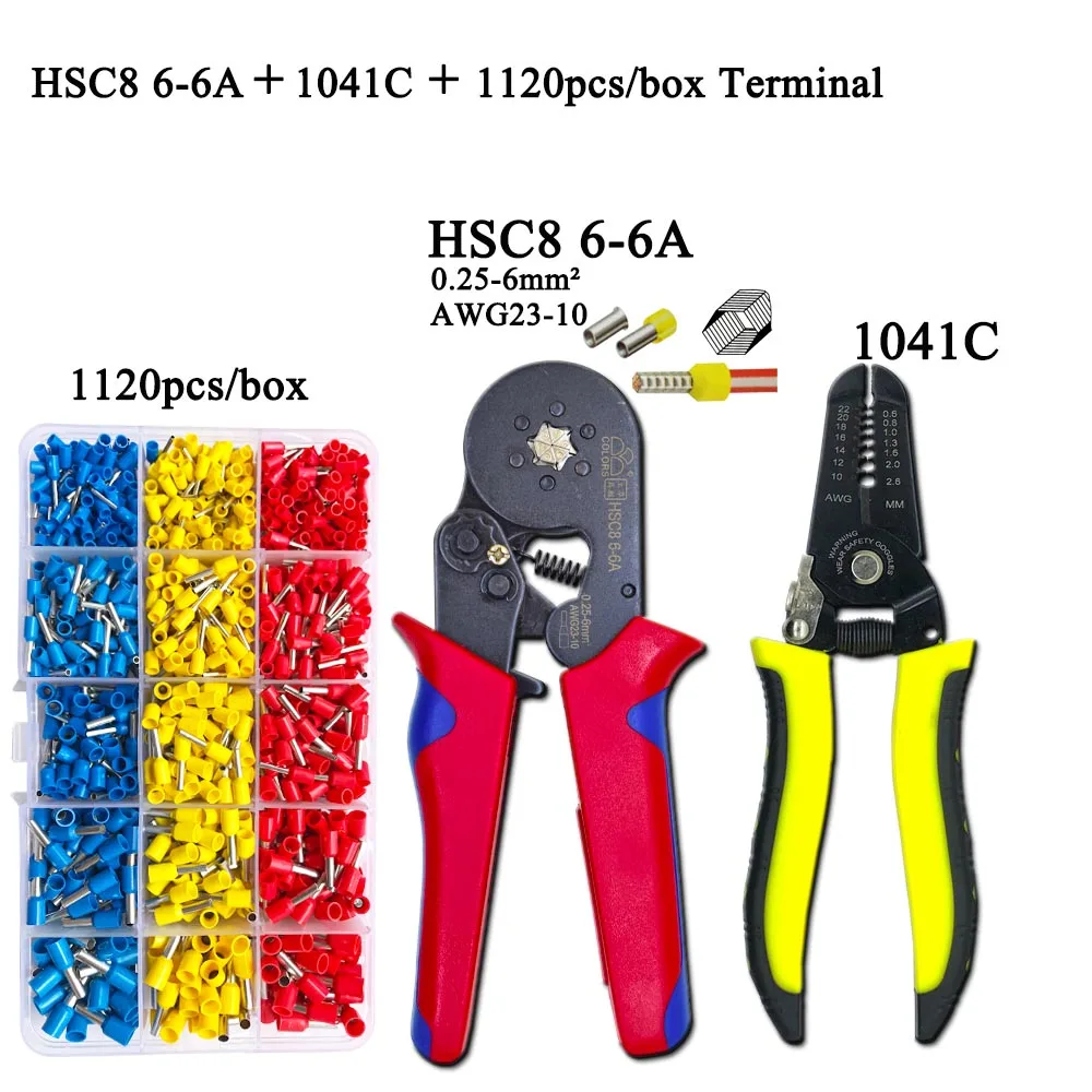 Combination 3 HSC8 pliers kit 6-6A 0.25-6mm2 D2 wire cutting pliers tube type terminal box electrical clamp terminal tube tool Red pliers - Цвет: Combination 3