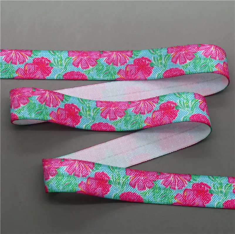 DHK 5/8'' 5yards flowers printed Fold Elastic FOE stretch ribbon hairbow headwear headband DIY OEM C1661 | Дом и сад
