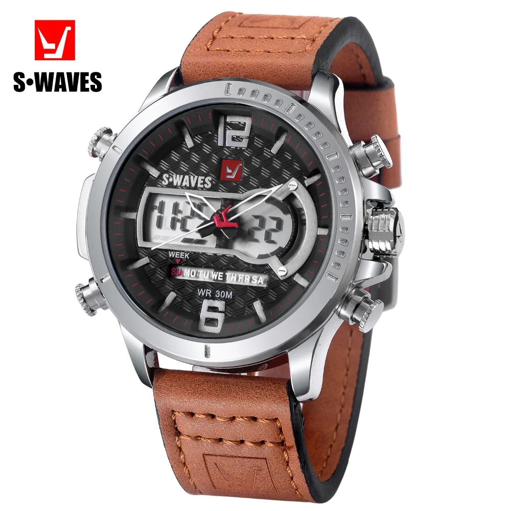 Брендовые SWAVES часы с двойным дисплеем кварцевые мужские спортивные